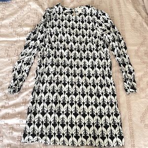 Black and white greyhound print three quarter sleeve dress